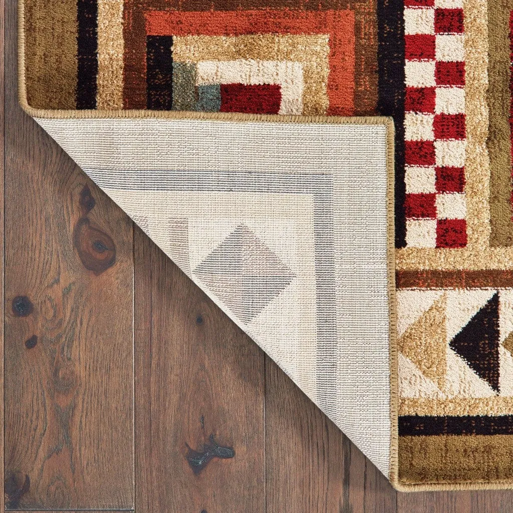 10' X 13' Brown And Red Ikat Patchwork Area Rug