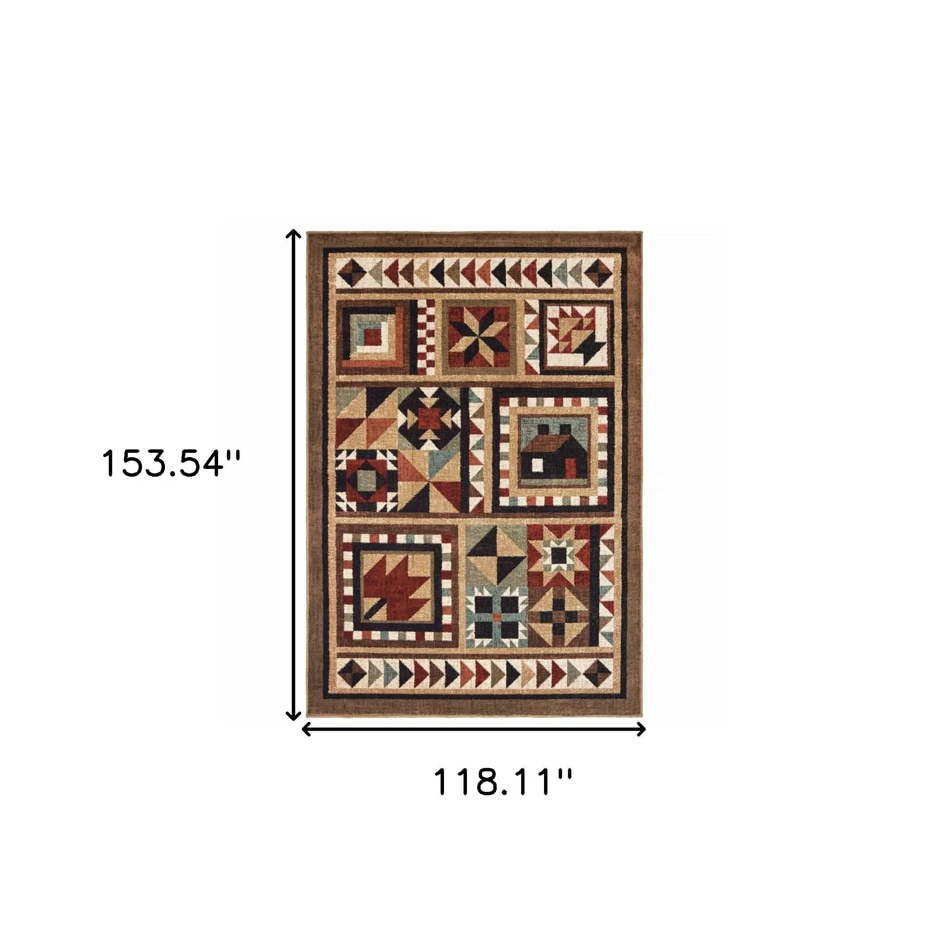 10' X 13' Brown And Red Ikat Patchwork Area Rug