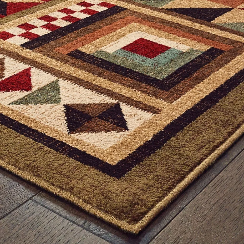 10' X 13' Brown And Red Ikat Patchwork Area Rug