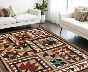 10' X 13' Brown And Red Ikat Patchwork Area Rug