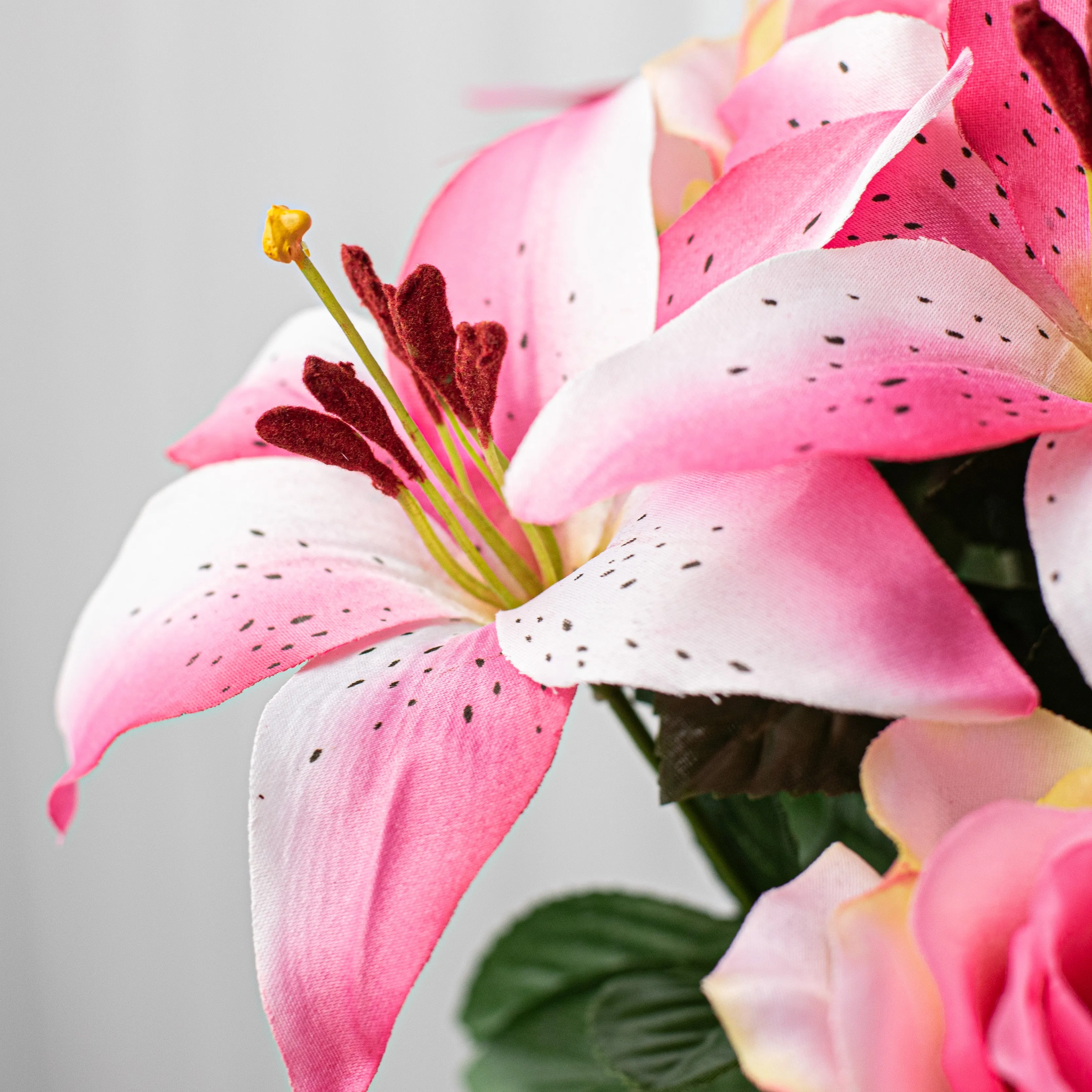 22" Tiger Lily, Rose, Peach Blossom Bush: Pink