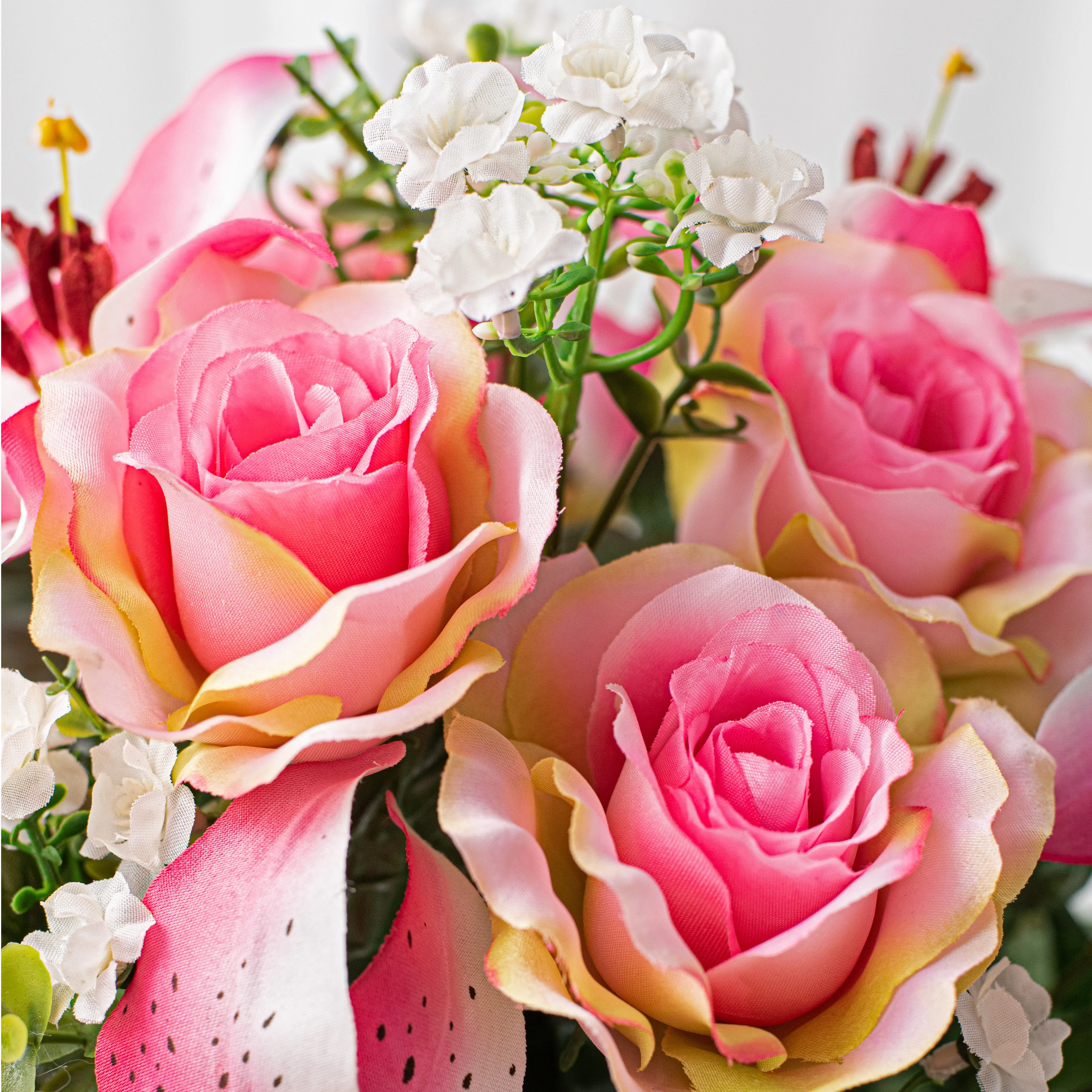 22" Tiger Lily, Rose, Peach Blossom Bush: Pink