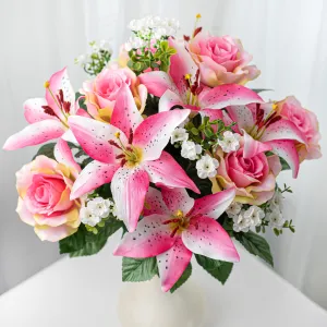 22" Tiger Lily, Rose, Peach Blossom Bush: Pink