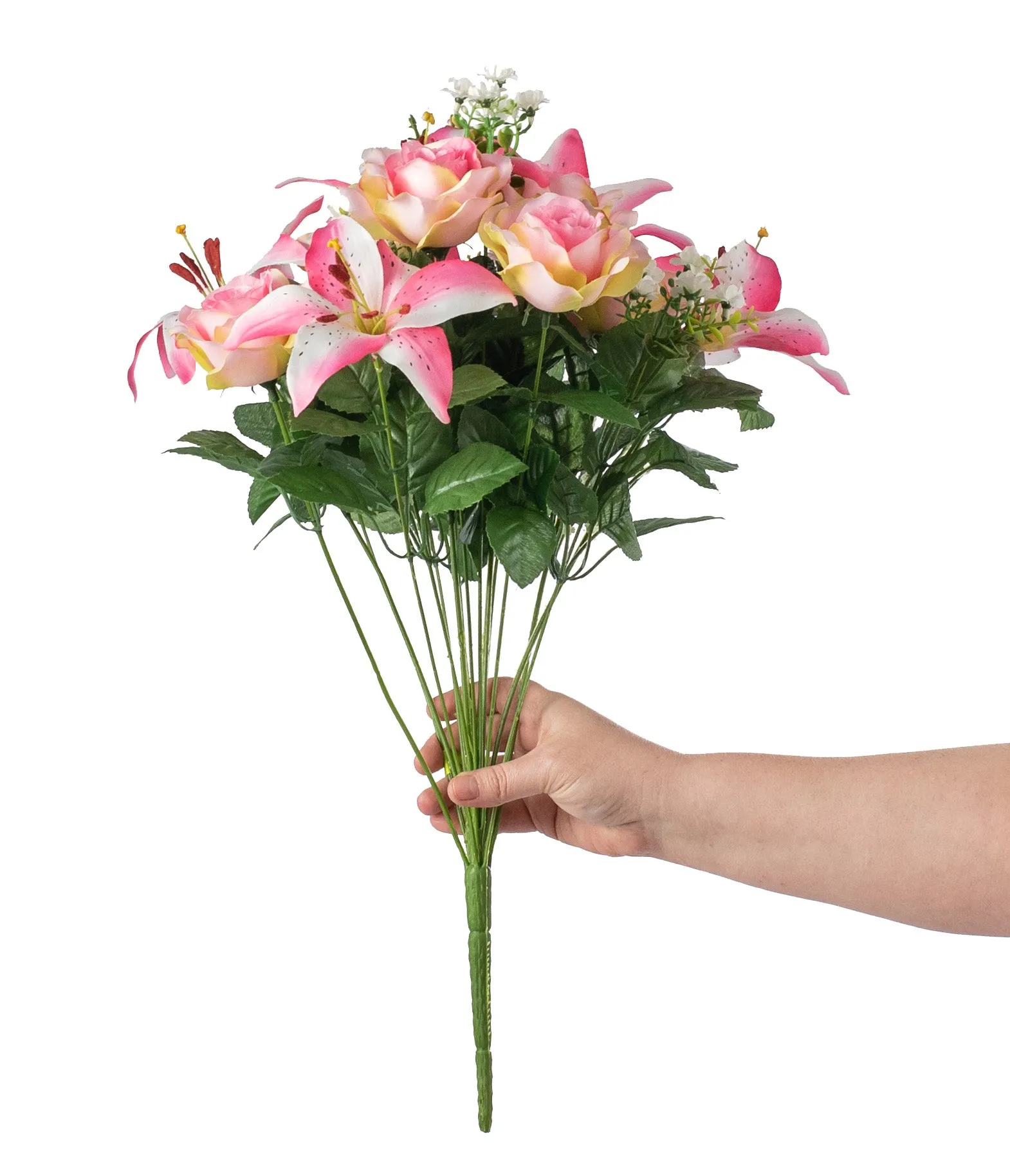 22" Tiger Lily, Rose, Peach Blossom Bush: Pink