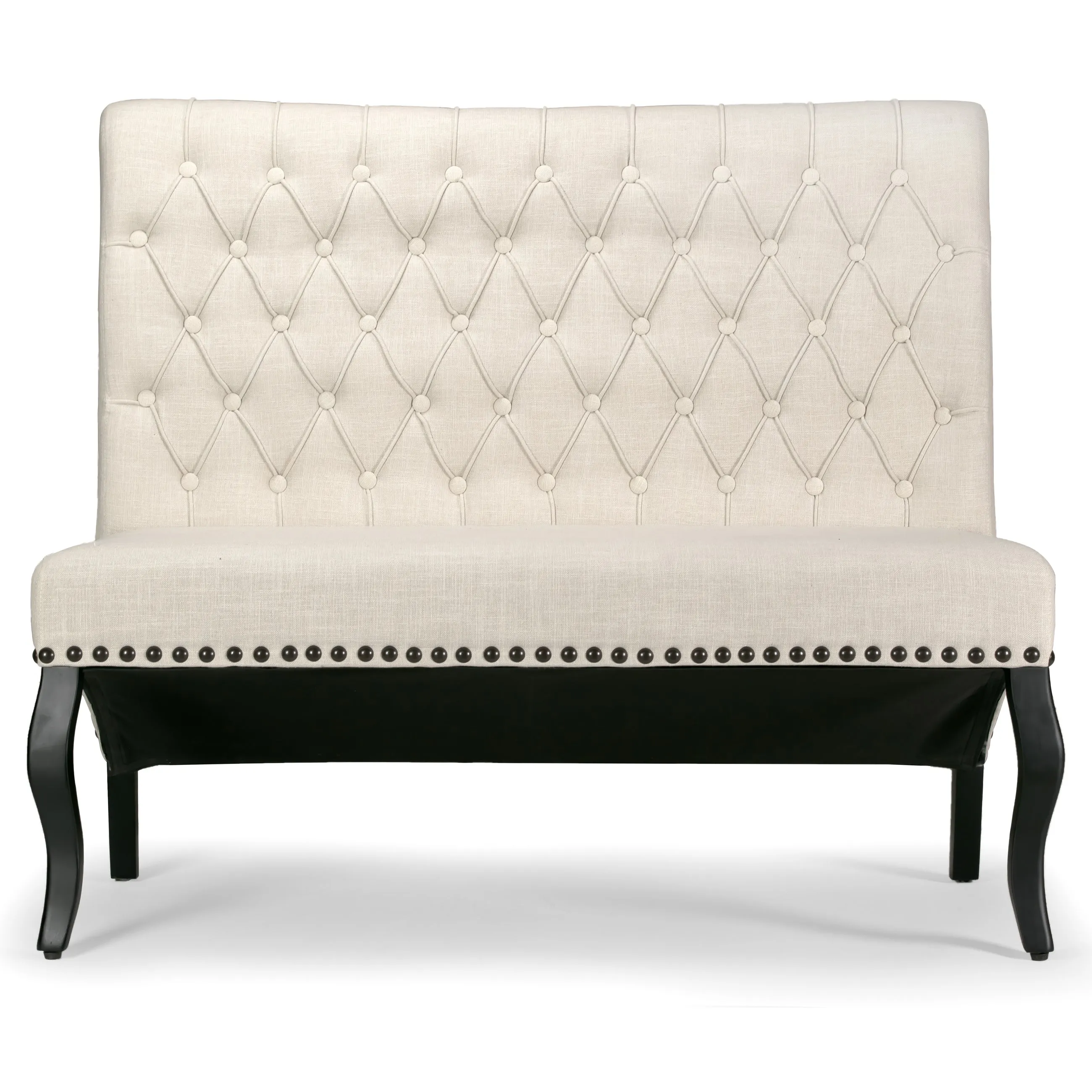 Alisa Beige Upholstered Settee Banquette Bench Loveseat with Button Tufting