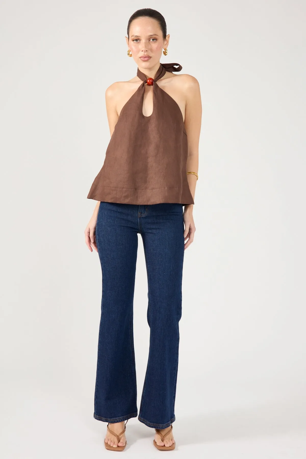 Amber Tie Linen Top Brown