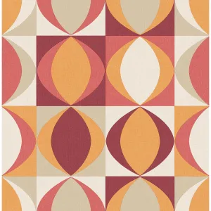 Archer Linen Geometric Wallpaper in Red from the Bluebell Collection