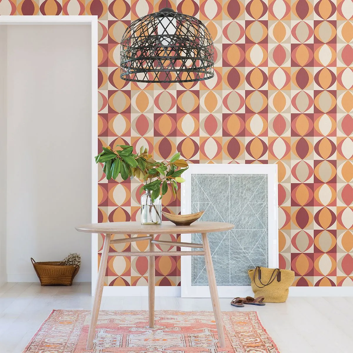 Archer Linen Geometric Wallpaper in Red from the Bluebell Collection