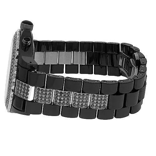 Avianne&Co Mens Ceramic Stainless Steel Black Chrono Black Diamond Watch 3.83 Ctw