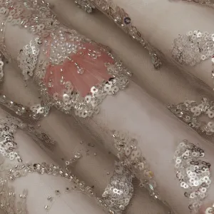 Beige Color Net Embroidery Fabric