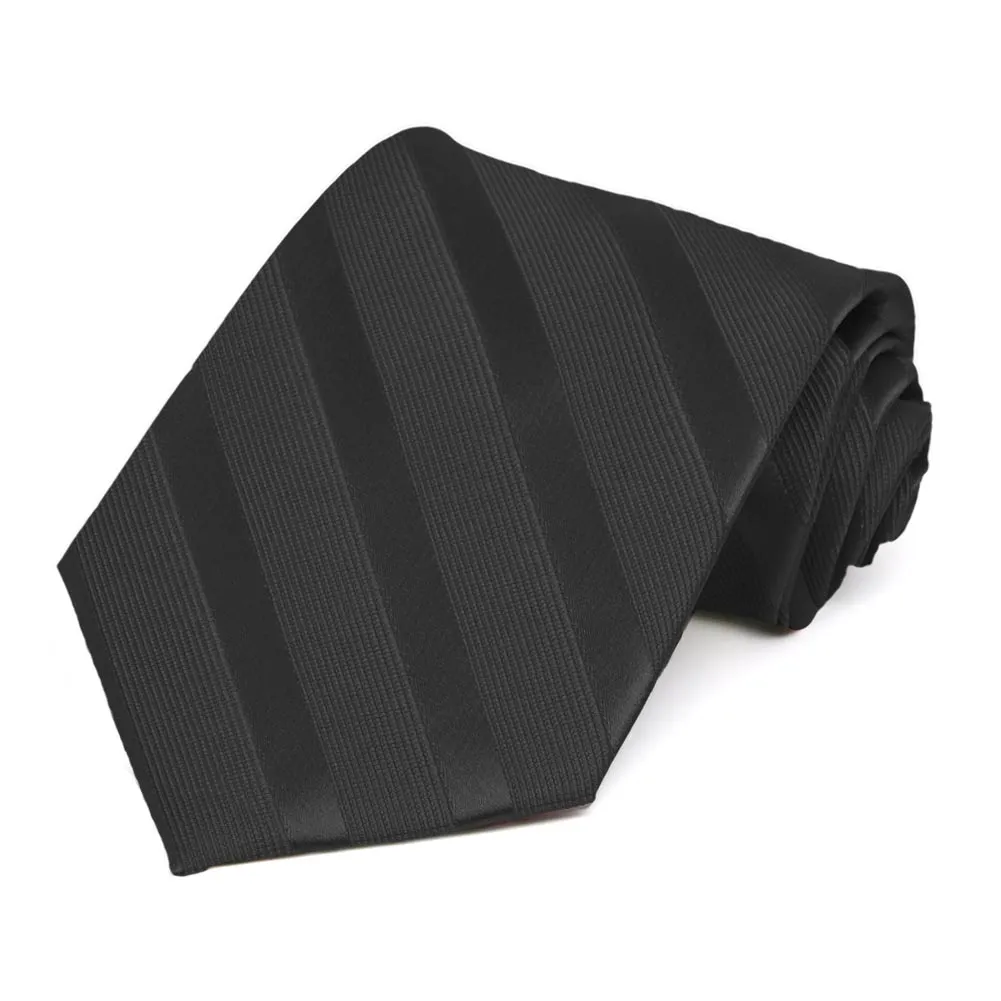 Black Elite Extra Long Striped Necktie