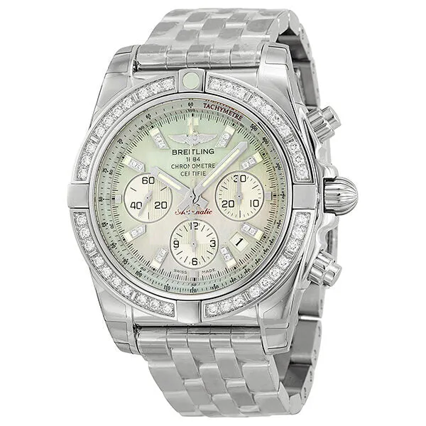 Breitling Chronomat 44 Mother of Pearl Dial Diamond Bezel Men's Watch AB011053-G686SS AB011053-G686-375A