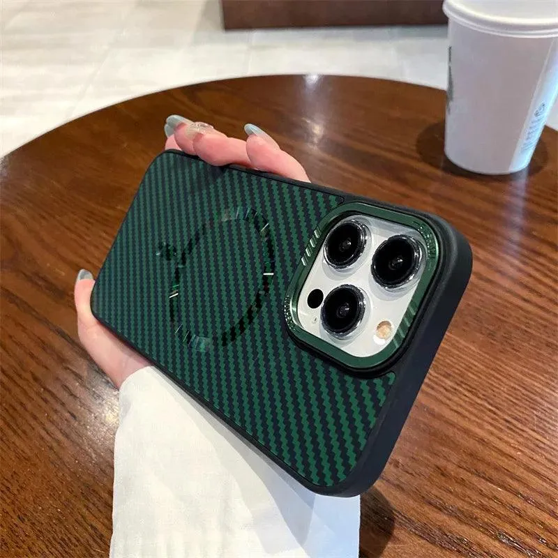 Carbon fiber striped magnetic phone case For iPhone
