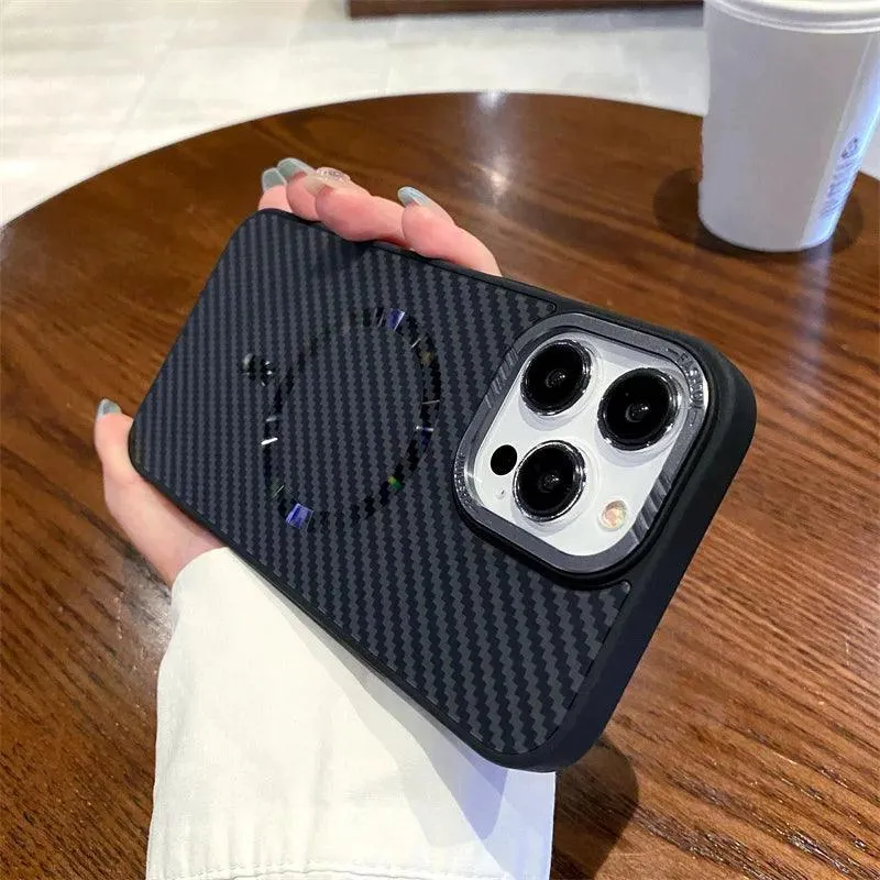 Carbon fiber striped magnetic phone case For iPhone