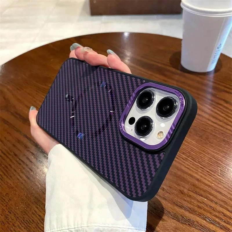 Carbon fiber striped magnetic phone case For iPhone