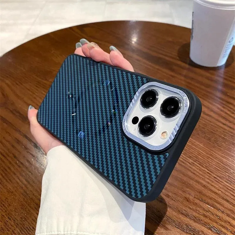 Carbon fiber striped magnetic phone case For iPhone
