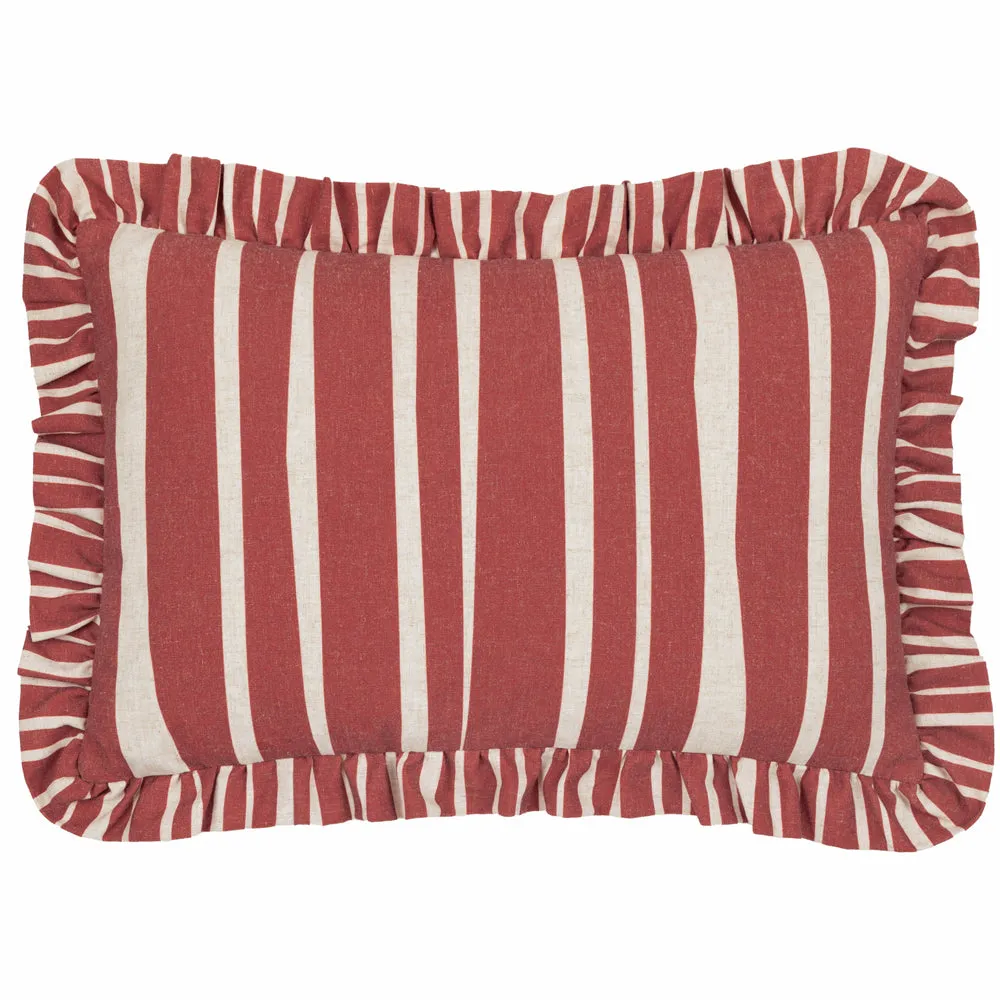 Carmon Stripe Ruffle Cushion Linen/Red