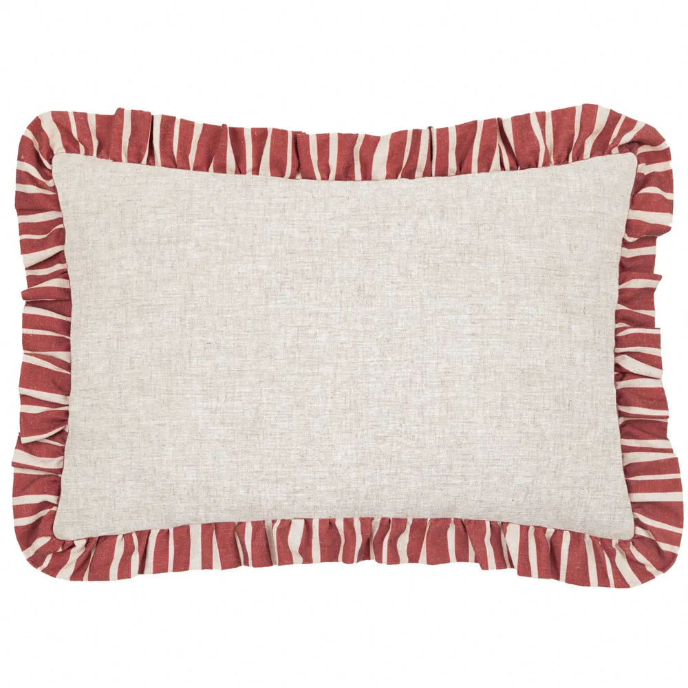 Carmon Stripe Ruffle Cushion Linen/Red