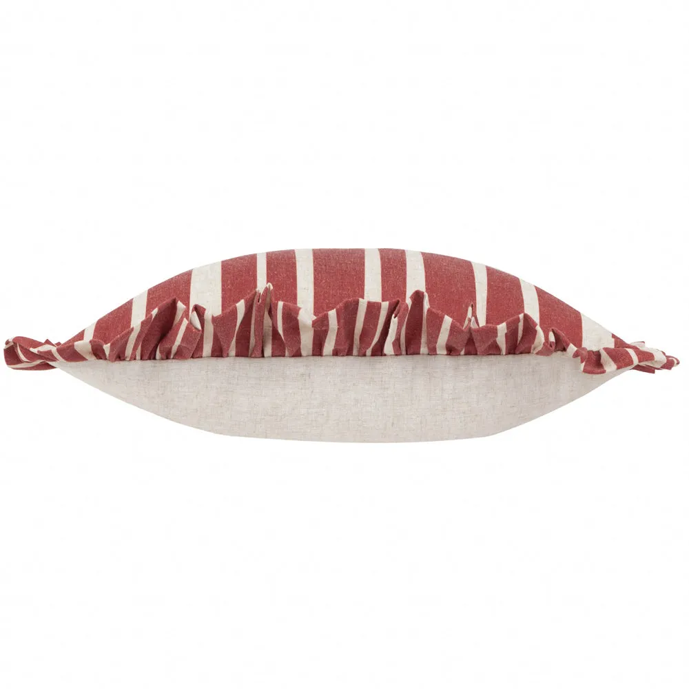 Carmon Stripe Ruffle Cushion Linen/Red