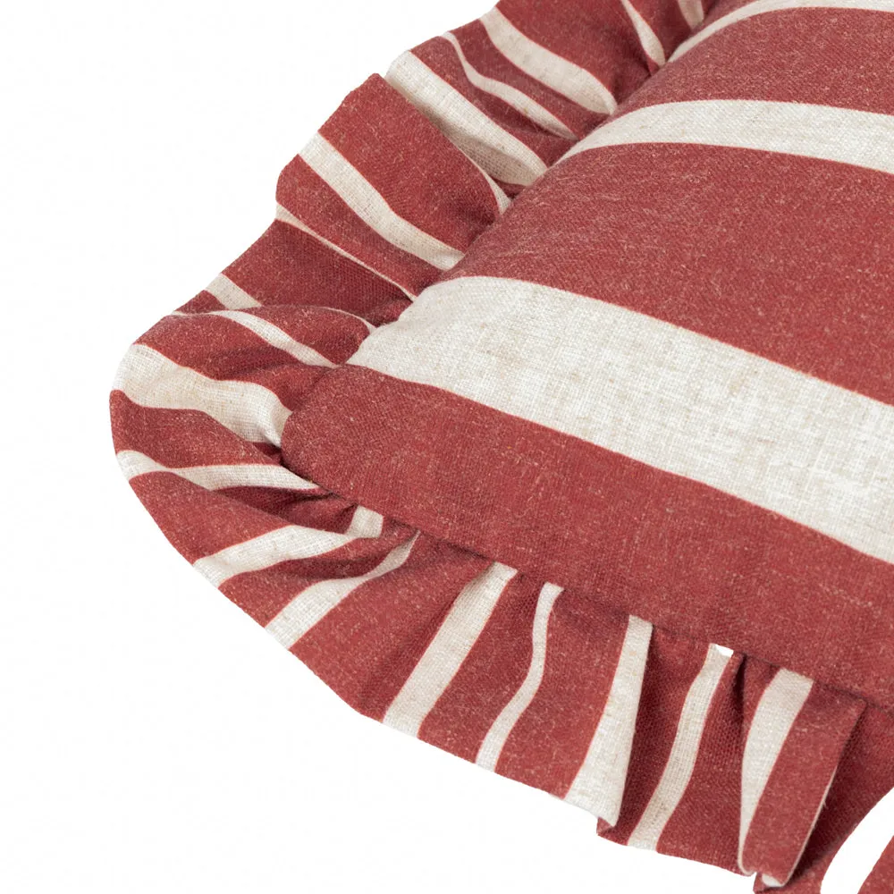 Carmon Stripe Ruffle Cushion Linen/Red