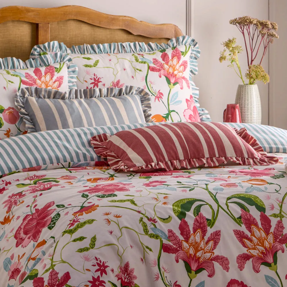 Carmon Stripe Ruffle Cushion Linen/Red