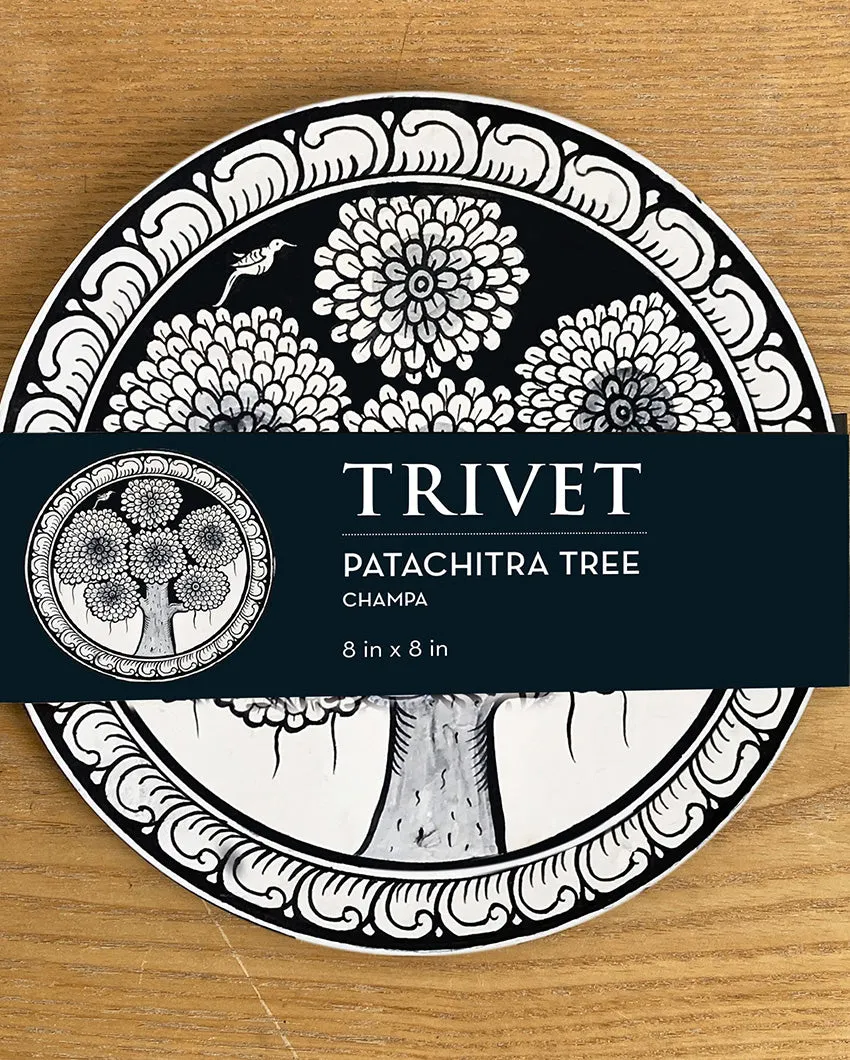 Champa Elegance Patachitra Tree Round Trivet | 8 inches