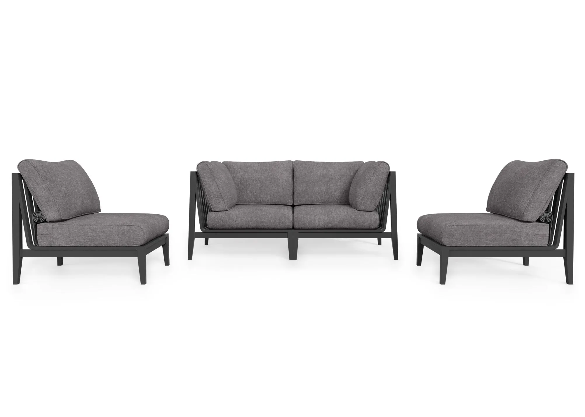 Charcoal Aluminum Outdoor Loveseat with Armless Chairs - 4 Seat