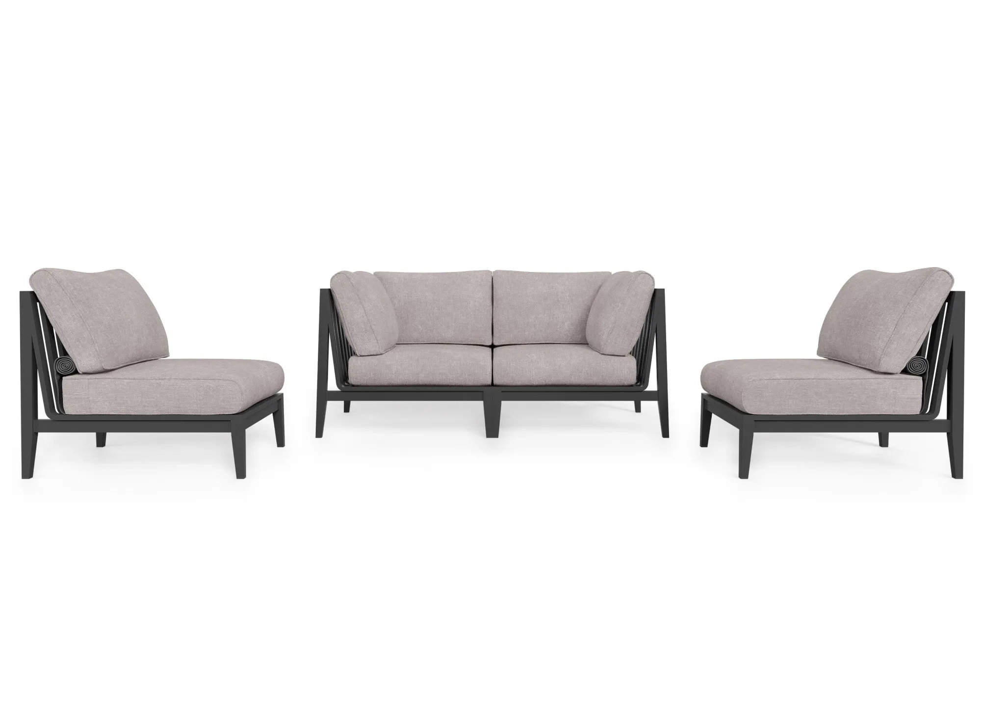 Charcoal Aluminum Outdoor Loveseat with Armless Chairs - 4 Seat