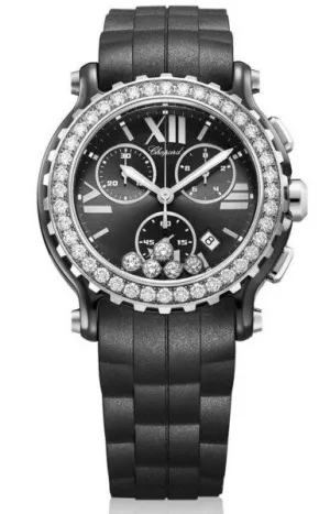 Chopard Happy Sport Black Dial Chronograph Ceramic and White Gold Ladies Watch 288515-9006