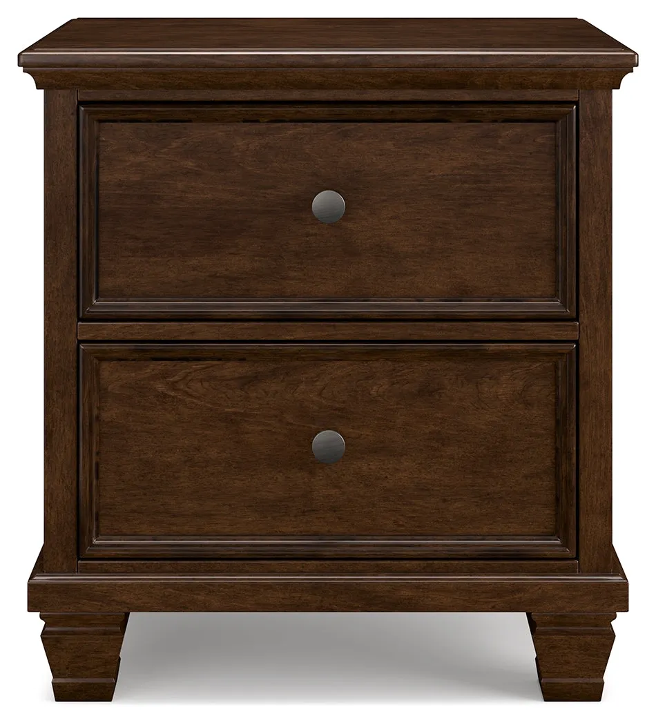 Danabrin Queen Panel Bed with Mirrored Dresser and 2 Nightstands in Brown