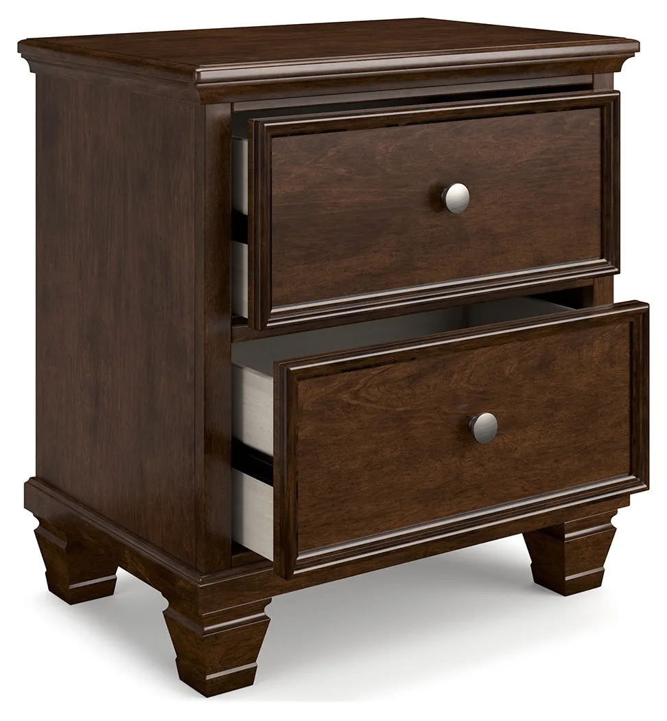 Danabrin Queen Panel Bed with Mirrored Dresser and 2 Nightstands in Brown