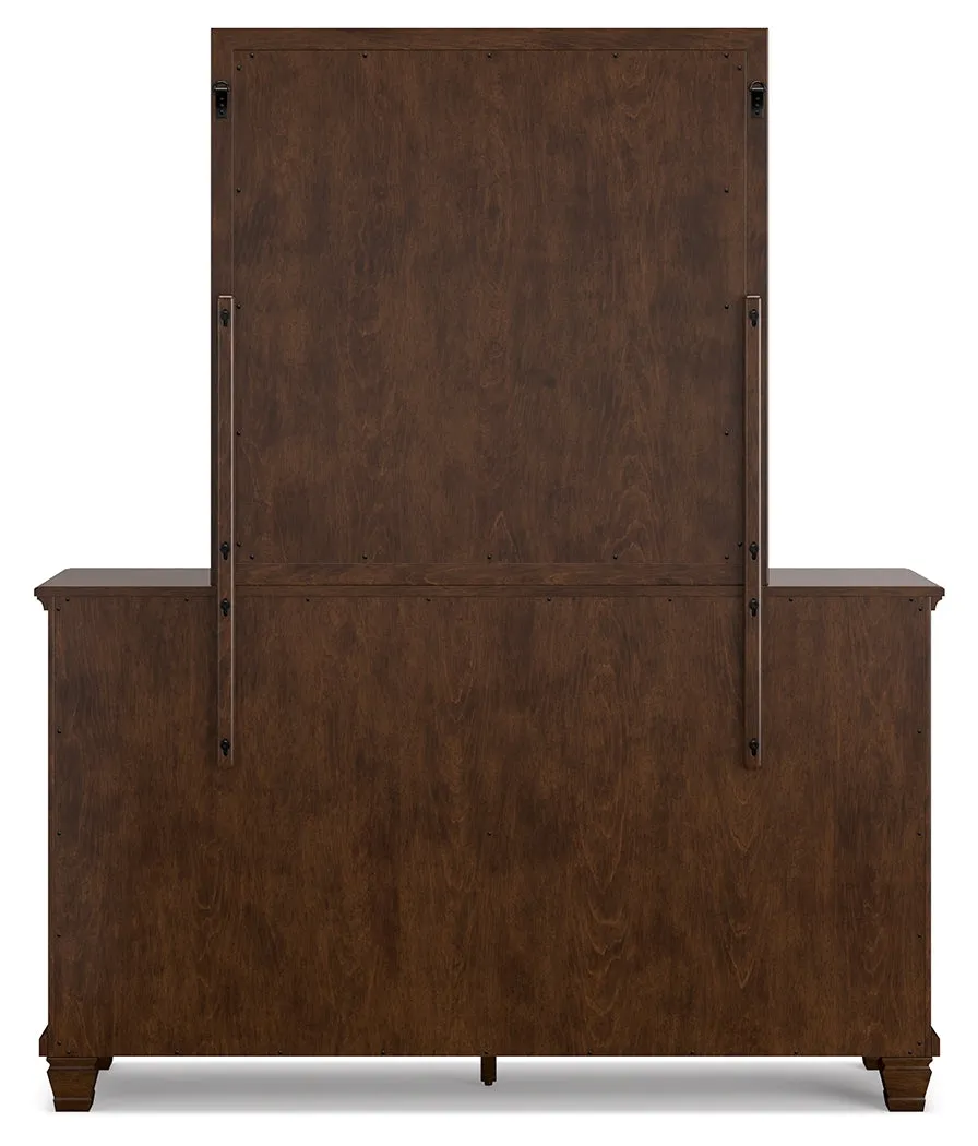 Danabrin Queen Panel Bed with Mirrored Dresser and 2 Nightstands in Brown