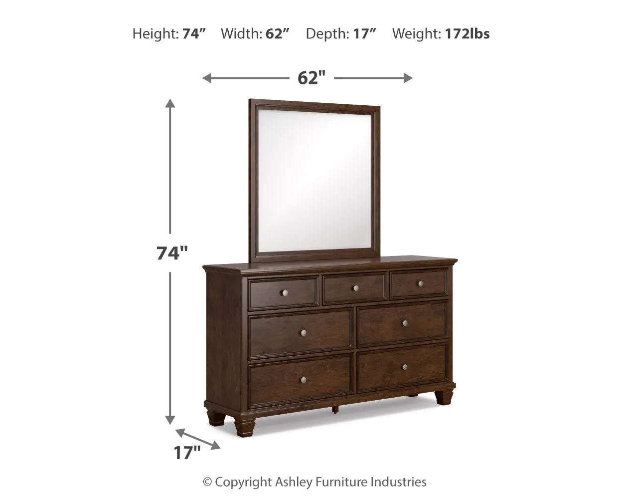 Danabrin Queen Panel Bed with Mirrored Dresser and 2 Nightstands in Brown