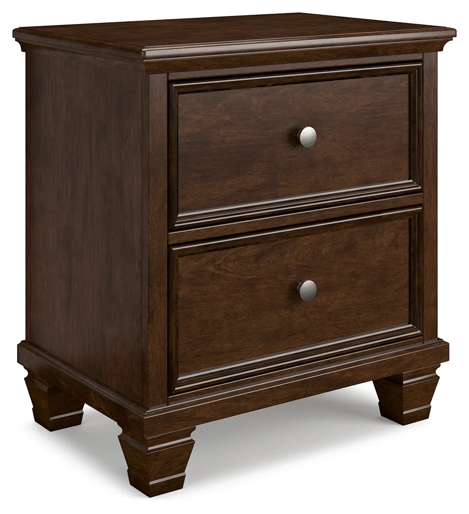 Danabrin Queen Panel Bed with Mirrored Dresser and 2 Nightstands in Brown
