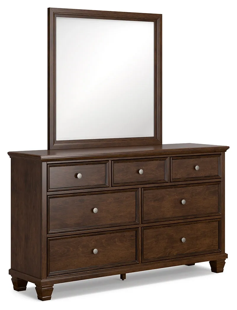 Danabrin Queen Panel Bed with Mirrored Dresser and 2 Nightstands in Brown