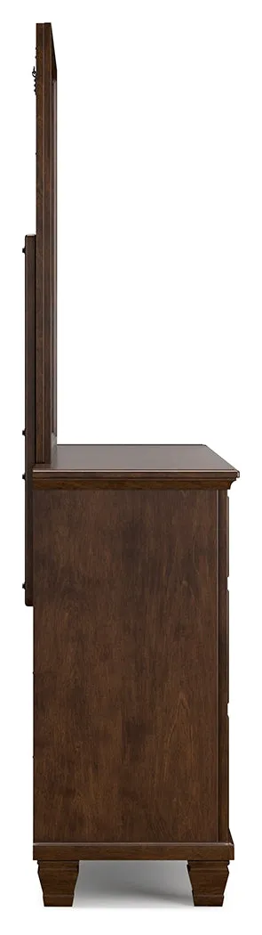 Danabrin Queen Panel Bed with Mirrored Dresser and 2 Nightstands in Brown