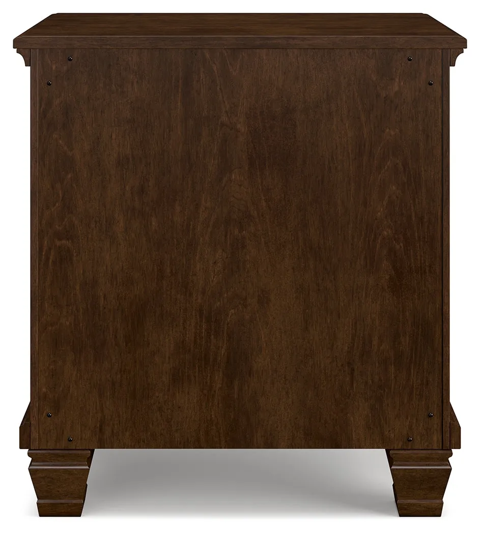 Danabrin Queen Panel Bed with Mirrored Dresser and 2 Nightstands in Brown