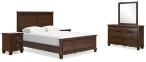 Danabrin Queen Panel Bed with Mirrored Dresser and 2 Nightstands in Brown