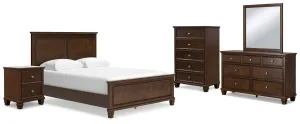 Danabrin Queen Panel Bed with Mirrored Dresser, Chest and Nightstand in Brown