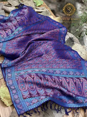 Elegant Blueish Purple Handloom Banarasi Silk Scarf