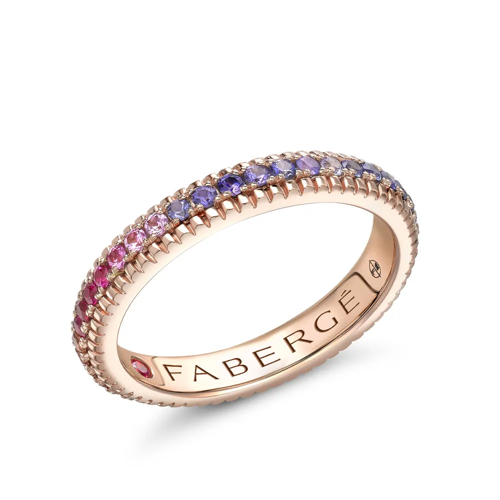 Fabergé Colours of Love Rose Gold Rainbow Multicoloured Gemstone Fluted Eternity Ring
