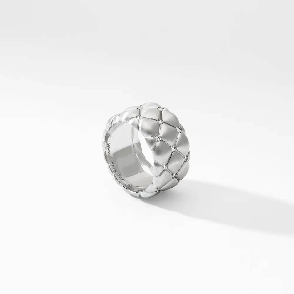 Fabergé Treillage Brushed White Gold & Diamond Set Grand Ring