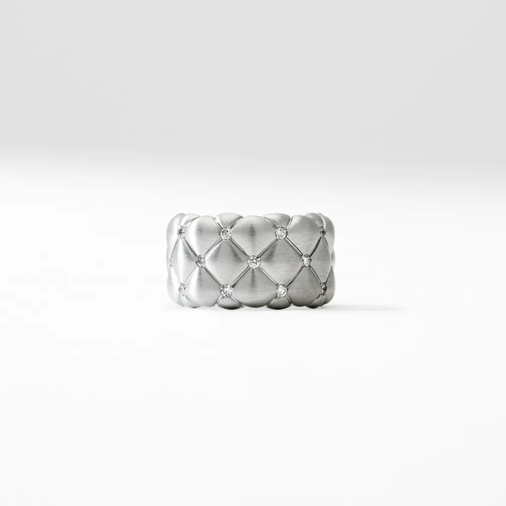 Fabergé Treillage Brushed White Gold & Diamond Set Grand Ring