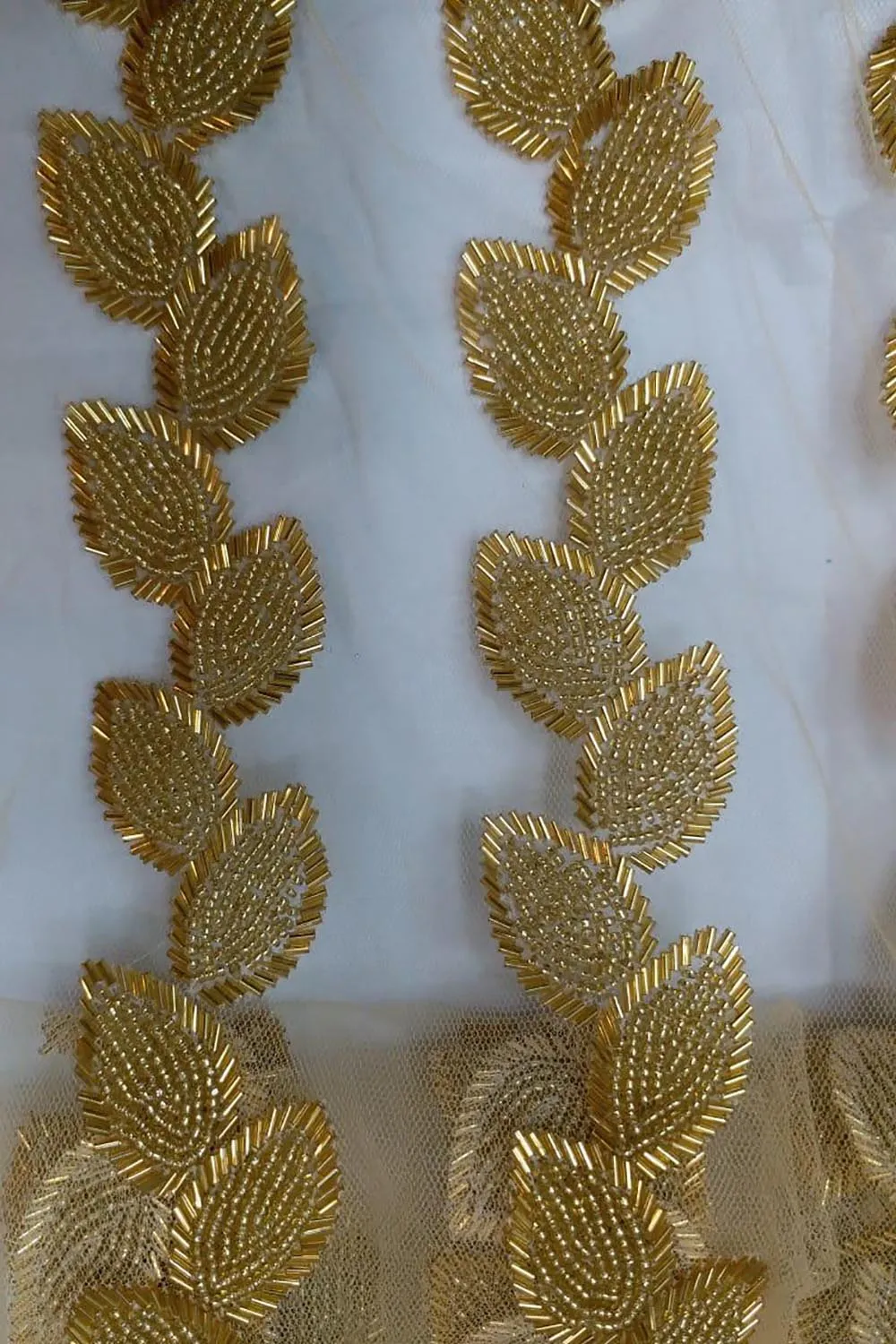 Golden Leaf Handwork Beads Embroidered Lace (9 Meter Roll)