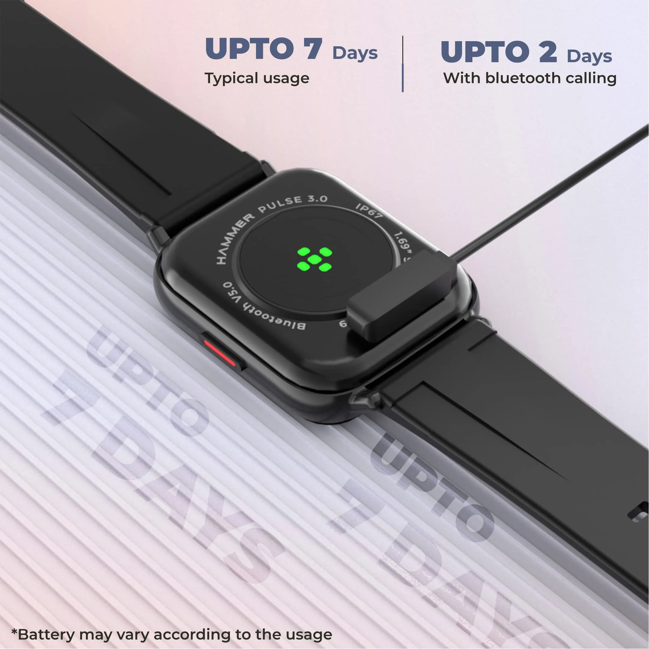 HAMMER Pulse 3.0 Bluetooth Calling Smart Watch with IP67 Rating & 1.69" Large Display with SpO2 Monitoring, Full Touch Screen & Multiple Watch Faces with Camera & Music Control (Black)