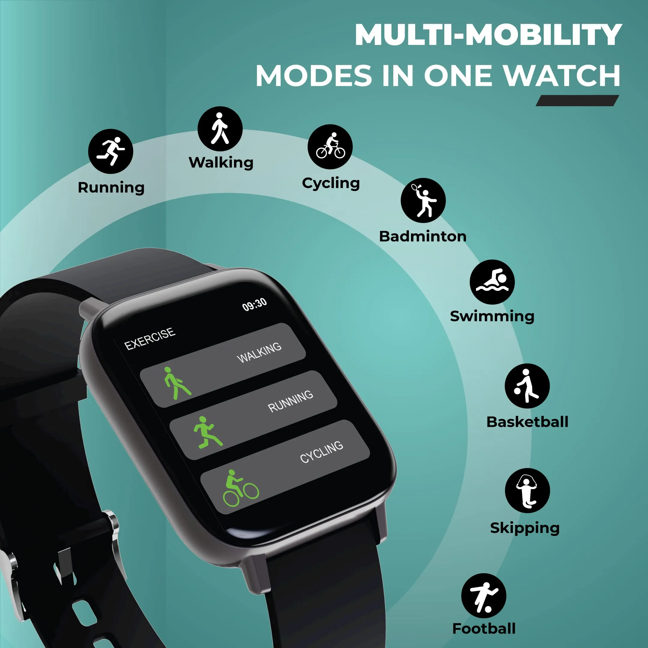 HAMMER Pulse 3.0 Bluetooth Calling Smart Watch with IP67 Rating & 1.69" Large Display with SpO2 Monitoring, Full Touch Screen & Multiple Watch Faces with Camera & Music Control (Black)