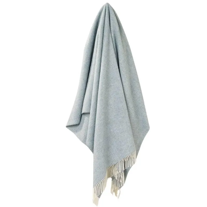 Herringbone Wool Throw 185x140cm in duckegg