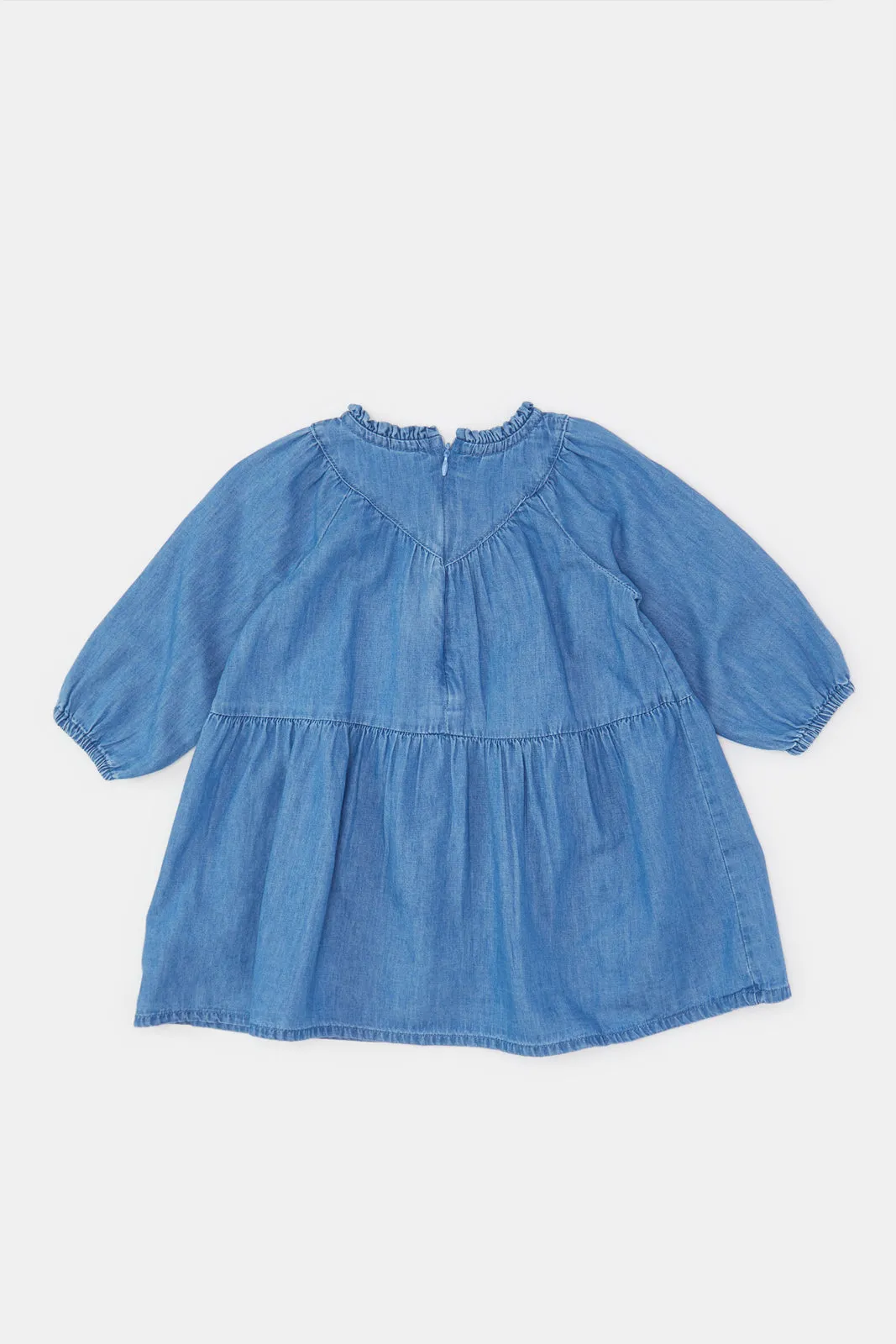 Infant Girls Blue Denim Embroidered Dress