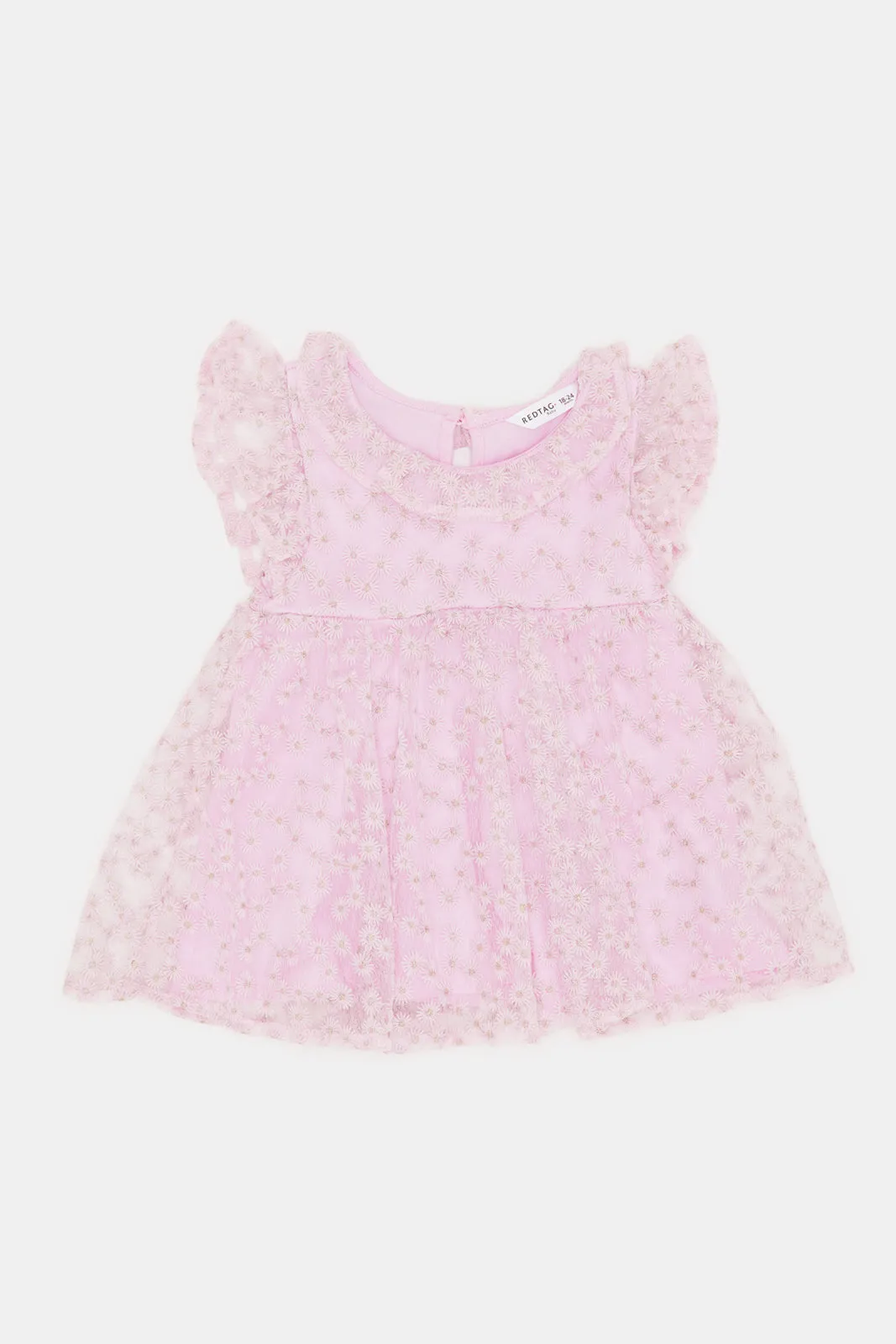 Infant Girls Pink All Over Flower Embroidery Dress