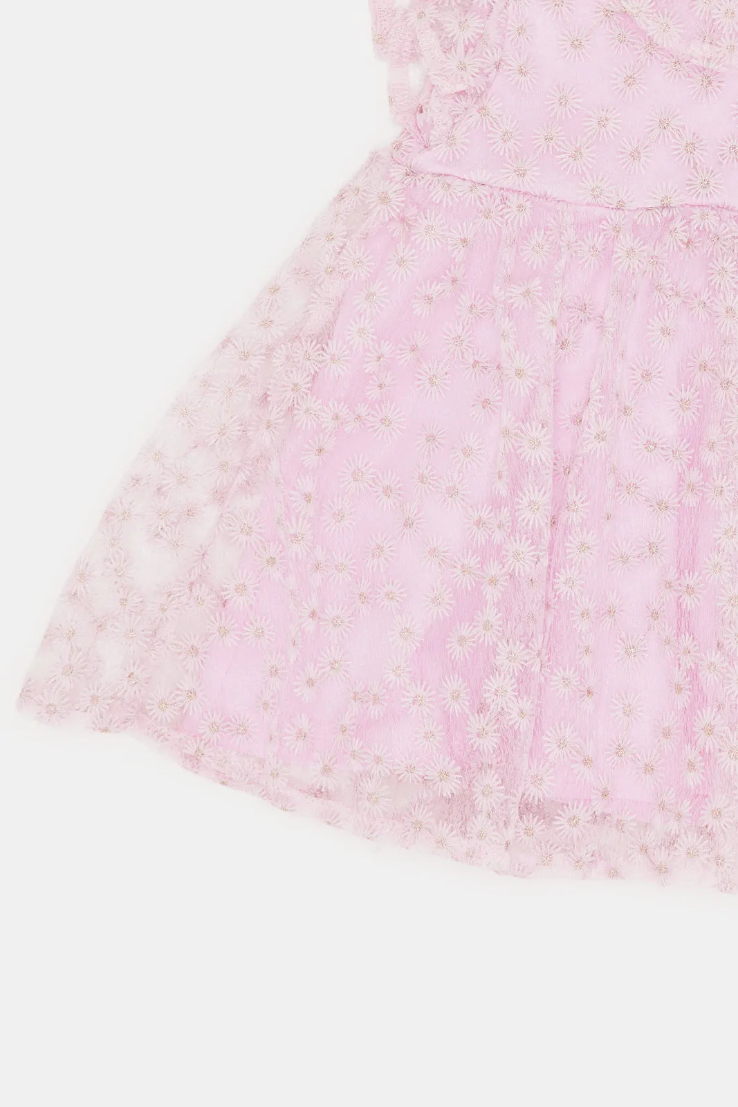 Infant Girls Pink All Over Flower Embroidery Dress
